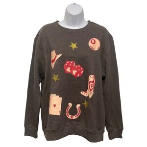 Attitude NOT Included Womens Graphic Sweatshirt  Cowboy Casino Theme Size M